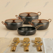 Shine Obsidian Bronz: 10 Parça Tencere & 3’lü Maşa Seti
