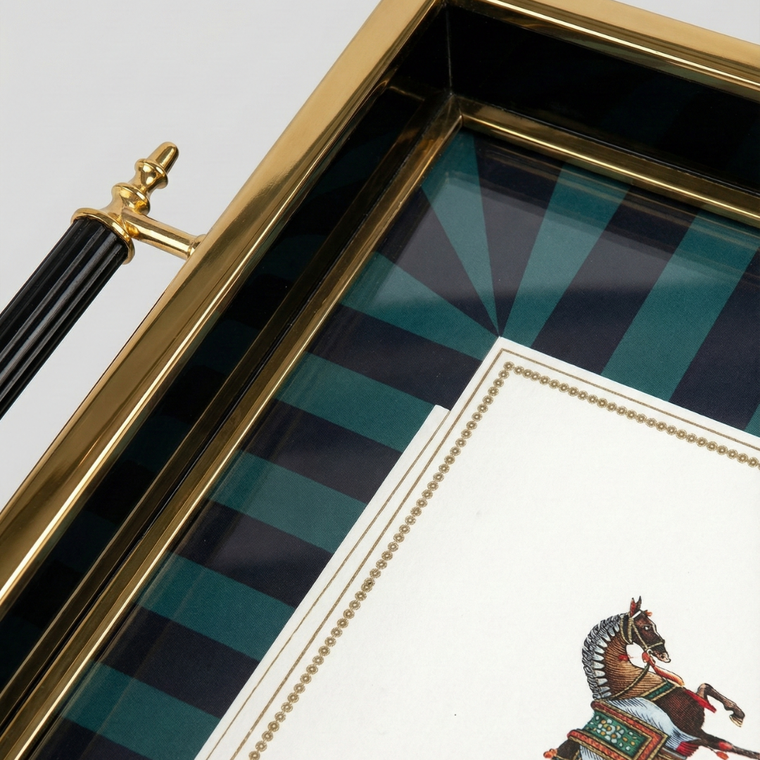Cookina Plus Royal Equestrian - Gold Kenarlı At Figürlü Lüks Sunum Tepsisi (41x28 cm)