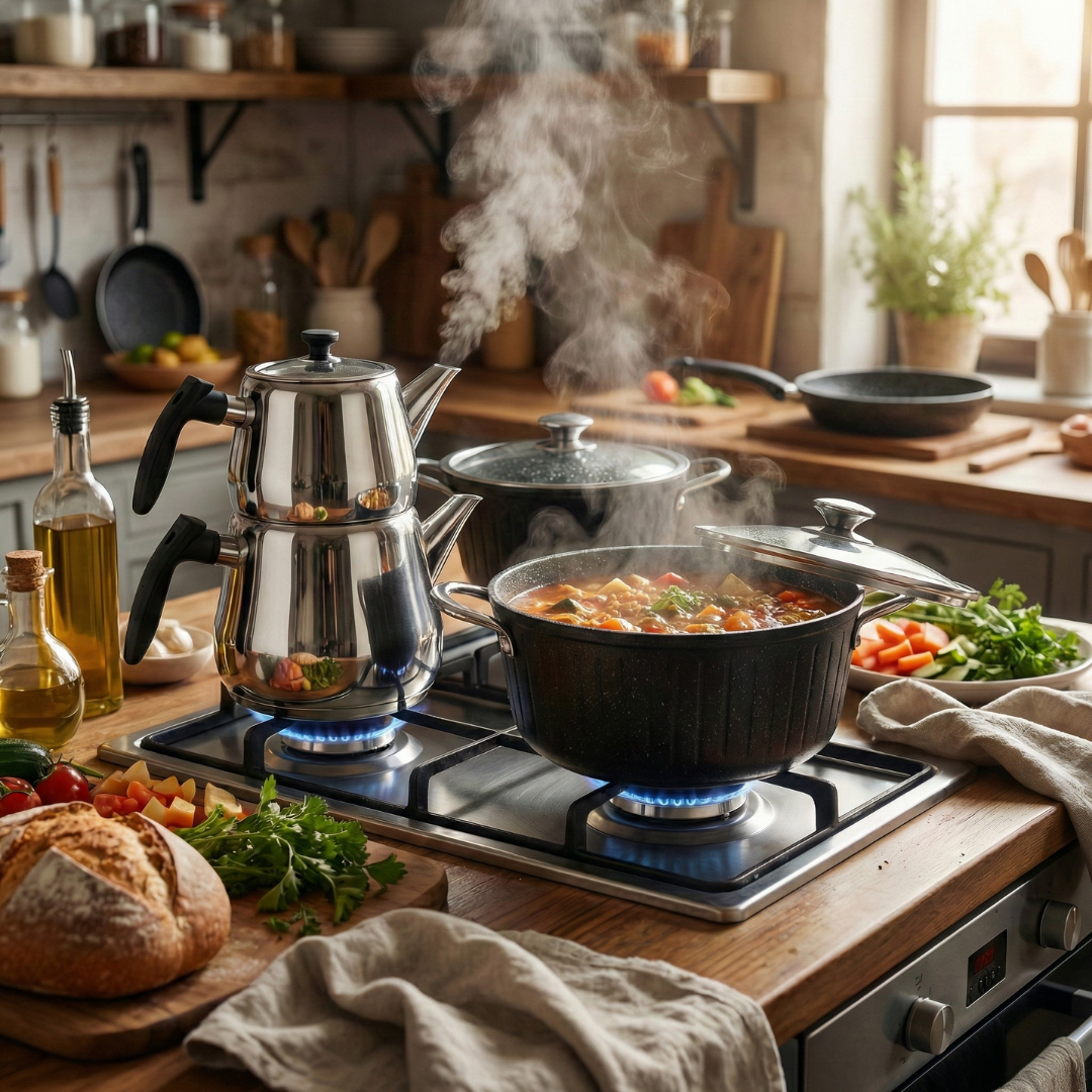 Cookina Plus 7 Parça Siyah Granit Tencere Seti + Aile Boyu Çelik Çaydanlık HEDİYE (Fırsat Paketi)