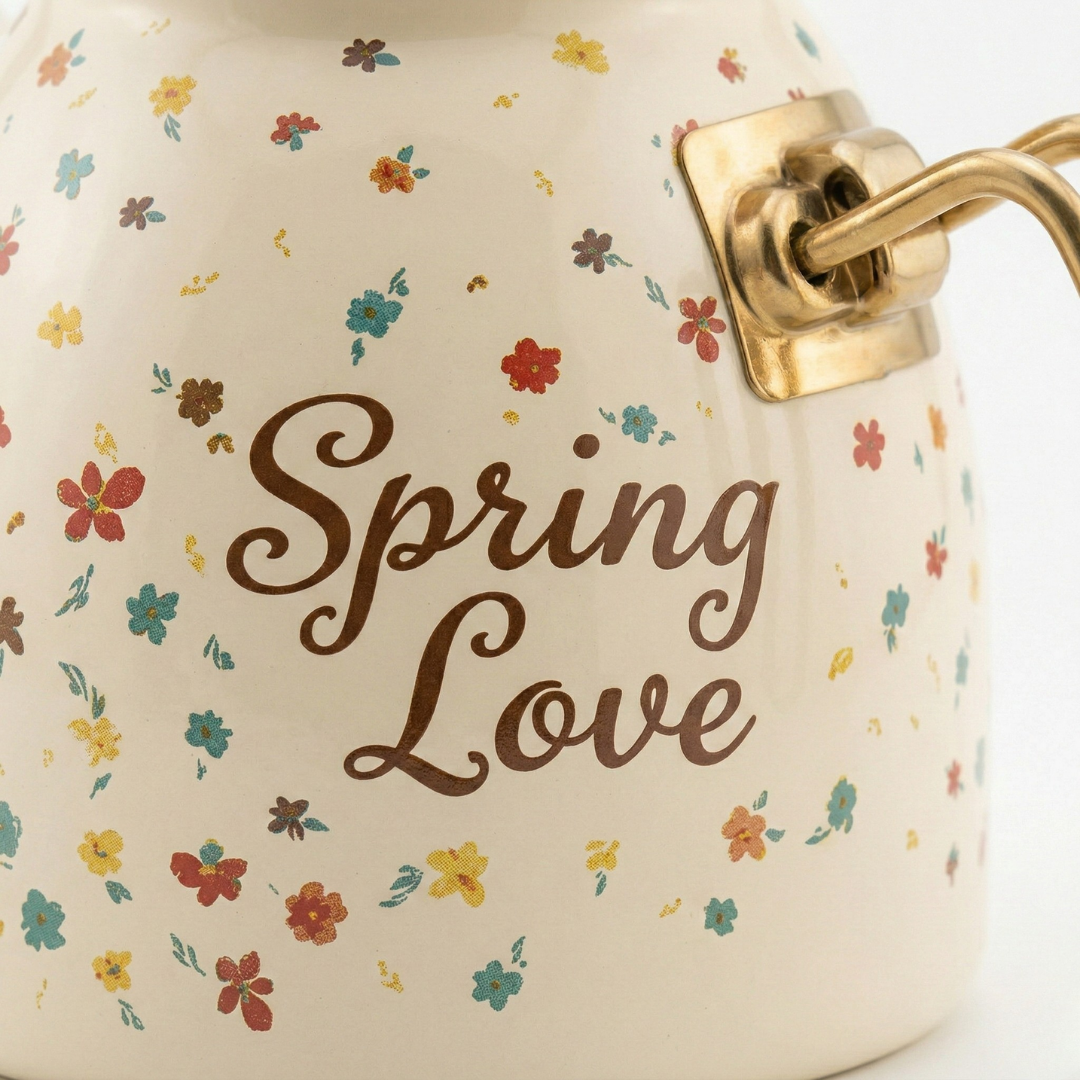 Spring Love Emaye Çaydanlık Takımı- Çiçekli ve Çizgili