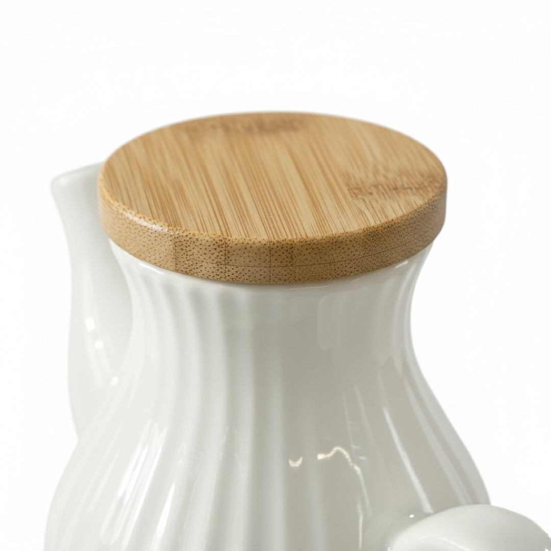 Cookinaplus 2’li Porselen Yağdanlık & Sosluk Seti - Bambu Standlı