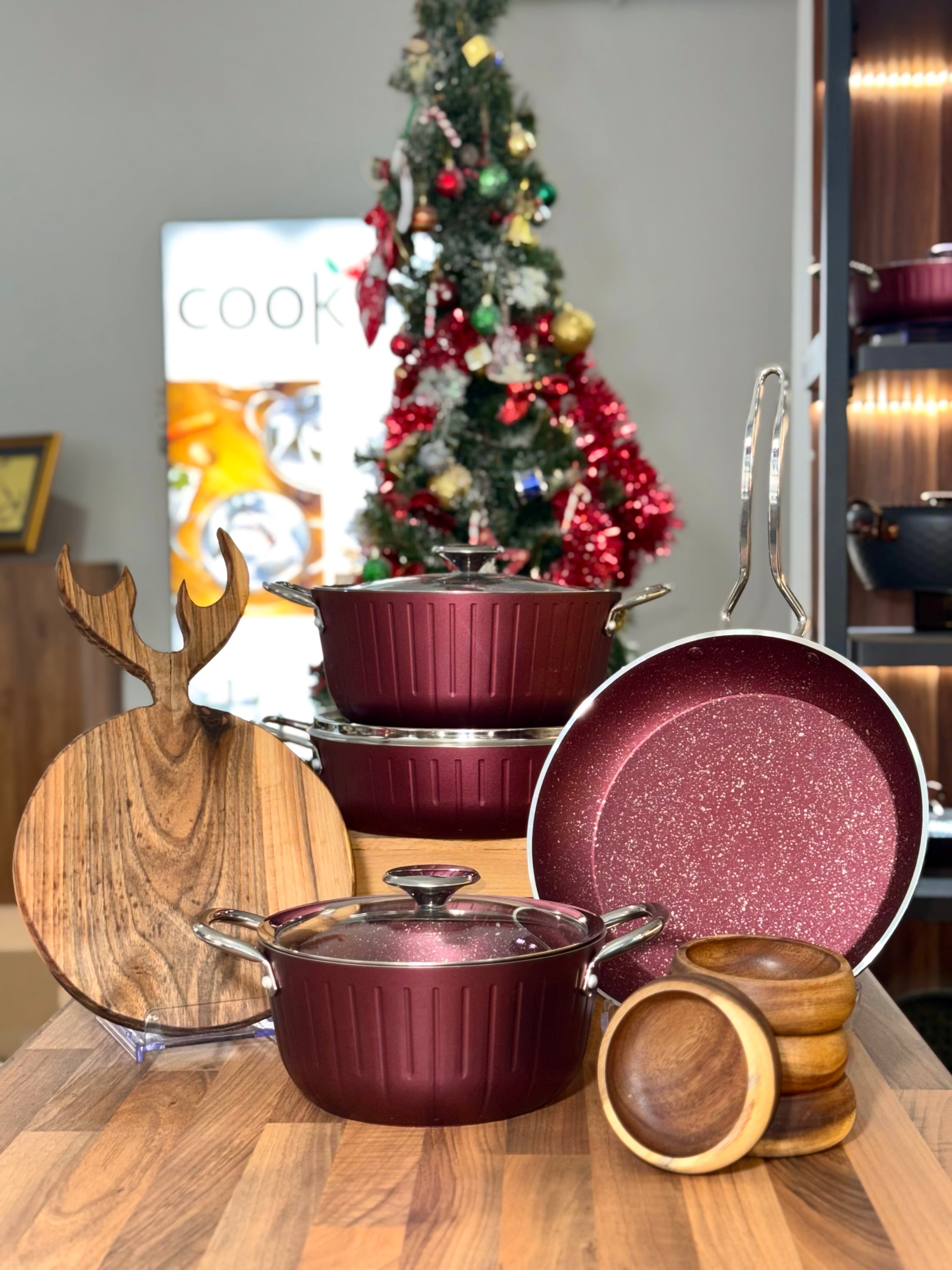 Stylish Granit Tencere + Ahşap Sunumluk + Çerezlik