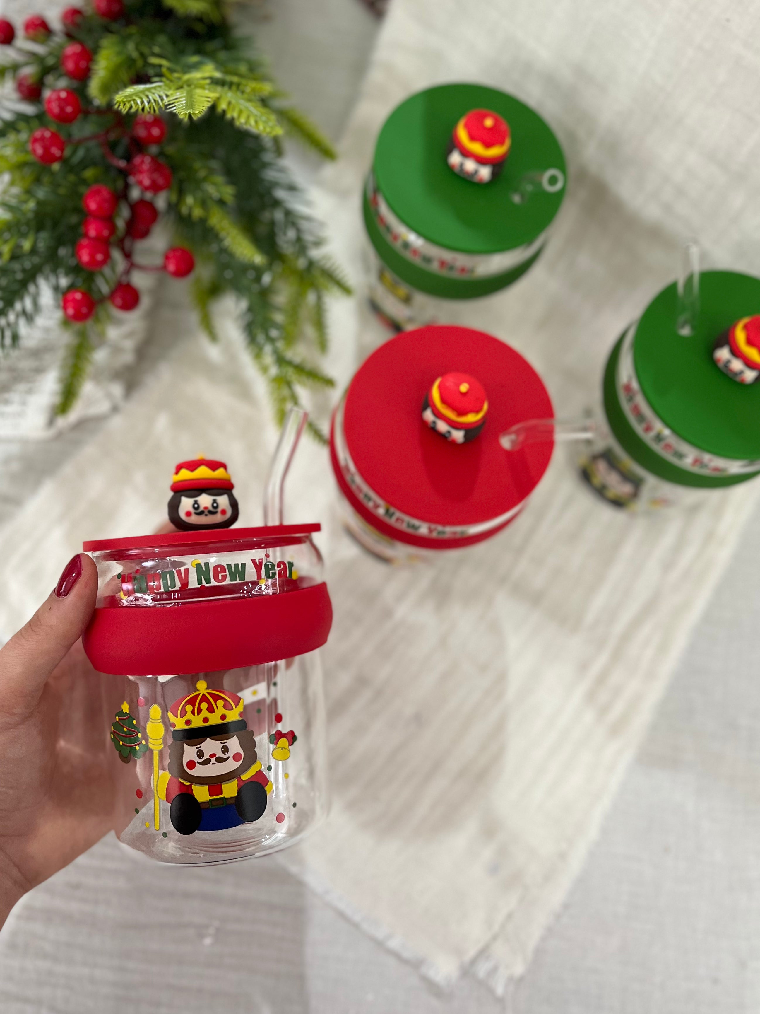 Yılbaşı Figürlü Pipetli Bardak